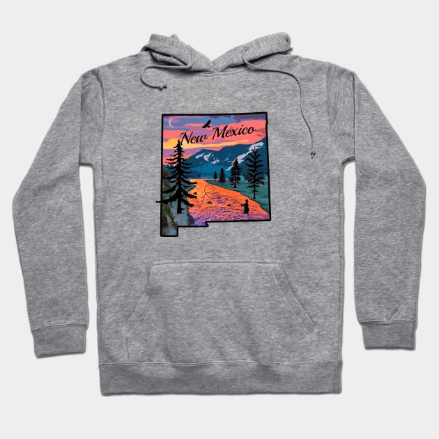 Fly Fishing New Mexico State Map Mountain Sunset River Retro Hoodie by TeeCreations